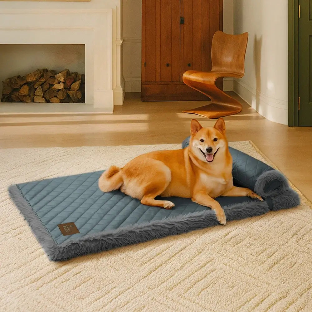 Tapis pour chien réversible en simili cuir avec plaid chaud éponge amovible et oreiller