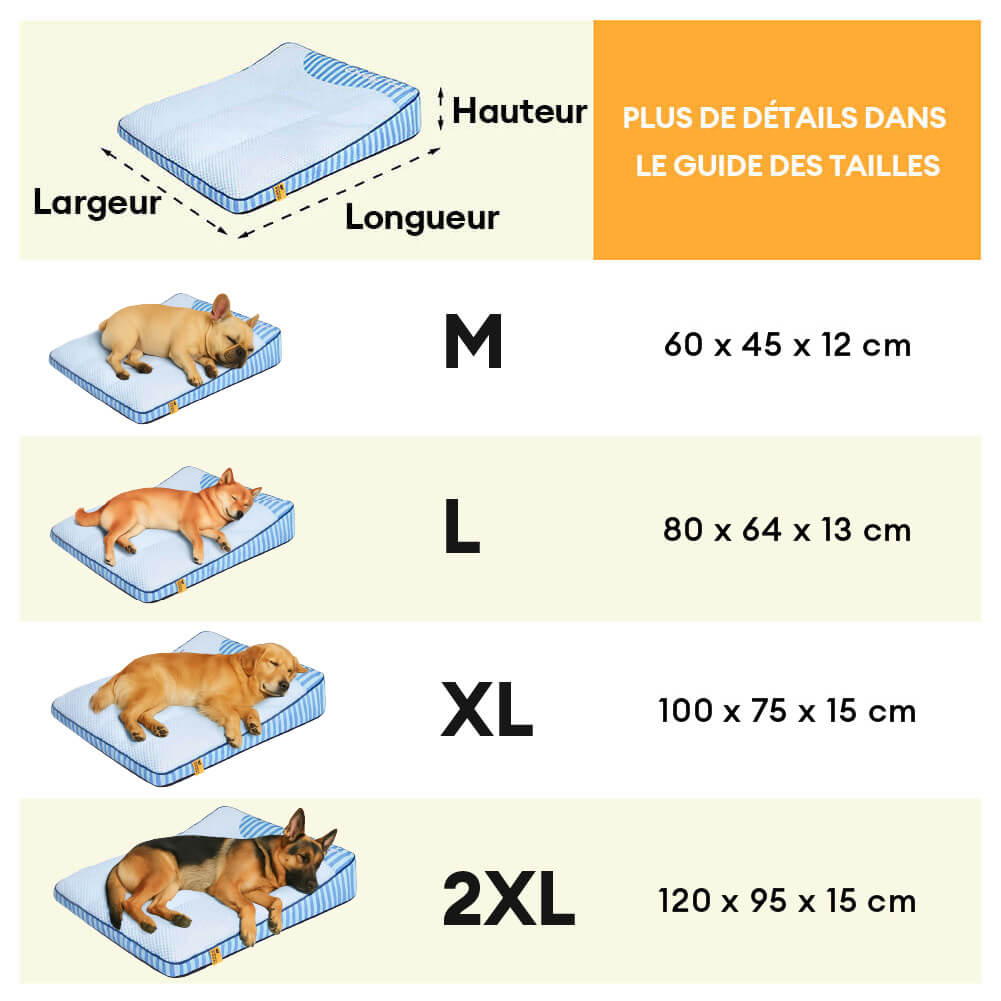 Lit orthopédique pour chien rectangulaire extra large lavable - Sieste rafraîchissante