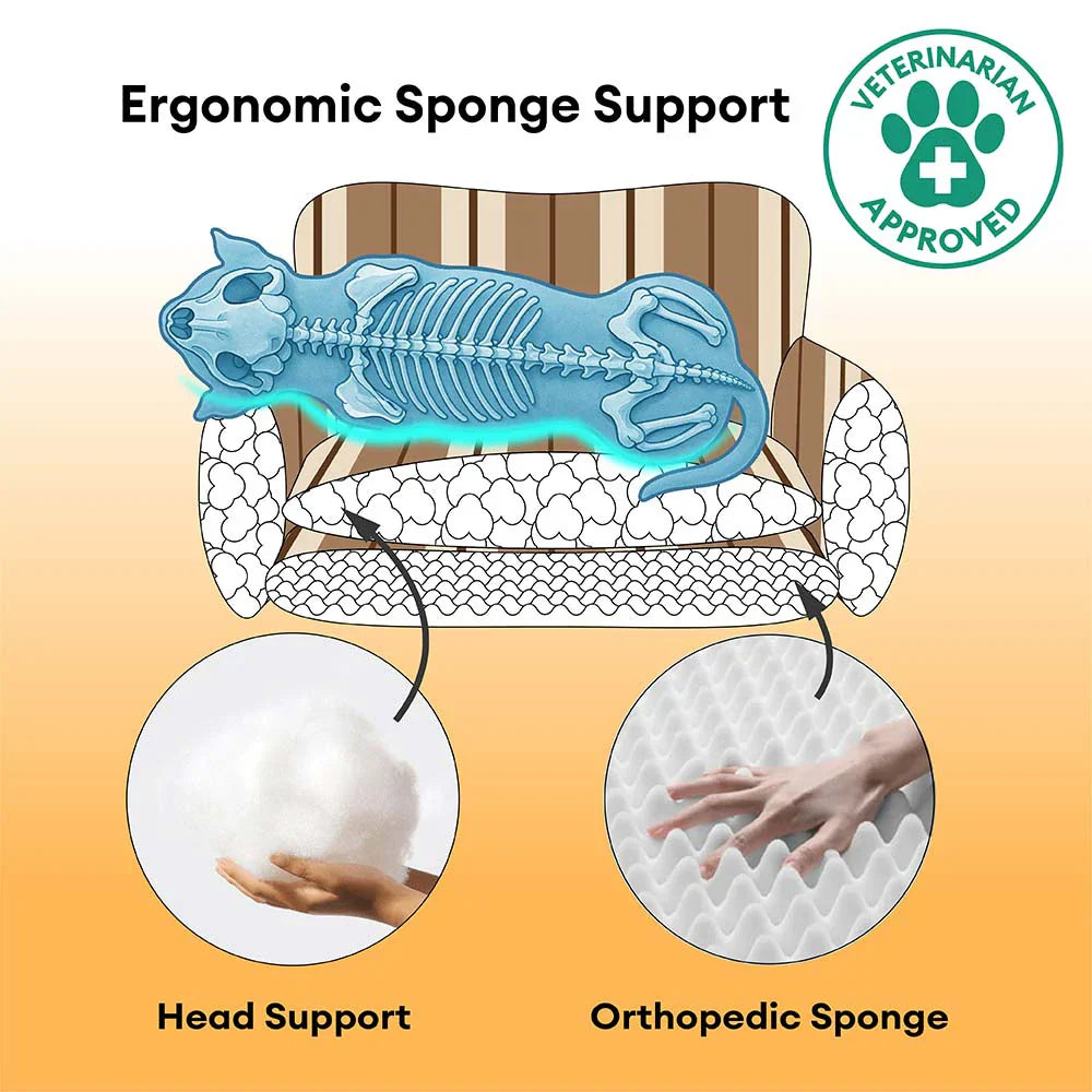 Lit pour chien et chat en peluche, chaleureux, à rayures, pliable et lavable - MochaSnug