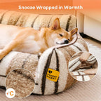 Lit pour chien et chat en peluche, chaleureux, à rayures, pliable et lavable - MochaSnug