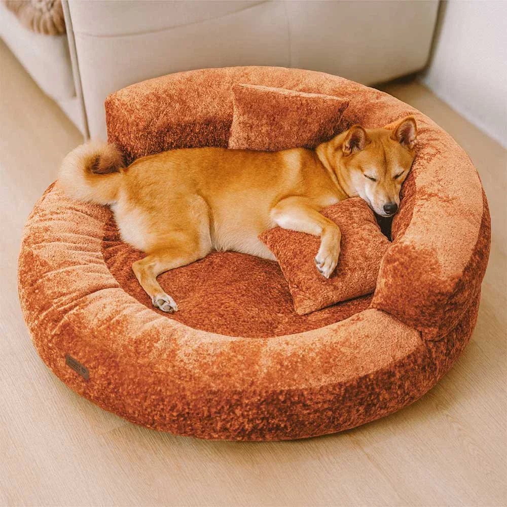 Lit orthopédique pour chien en velours diamant amovible en forme de donut avec coussin - DreamNest