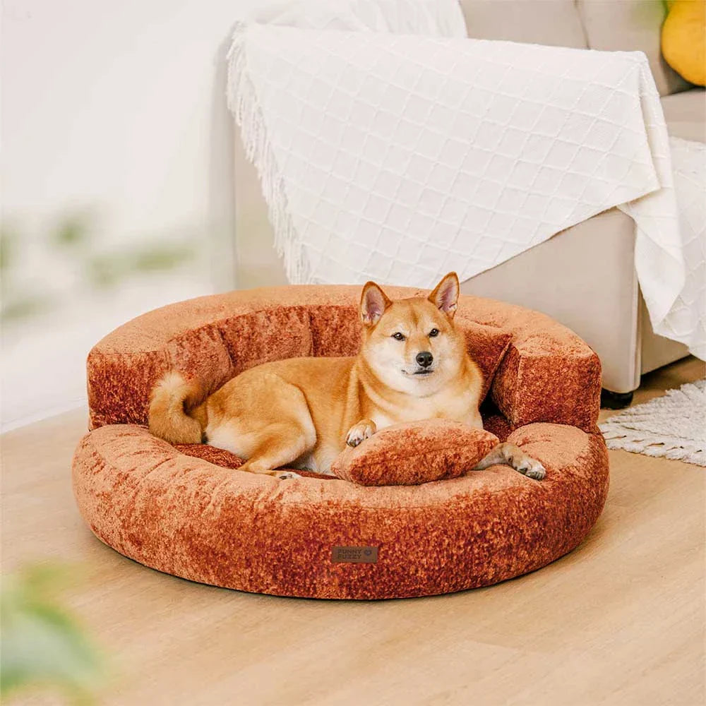Lit orthopédique pour chien en velours diamant amovible en forme de donut avec coussin - DreamNest
