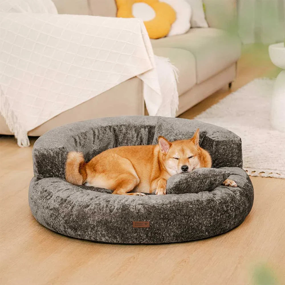 Lit orthopédique pour chien en velours diamant amovible en forme de donut avec coussin - DreamNest