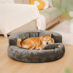 Lit orthopédique pour chien en velours diamant amovible en forme de donut avec coussin - DreamNest