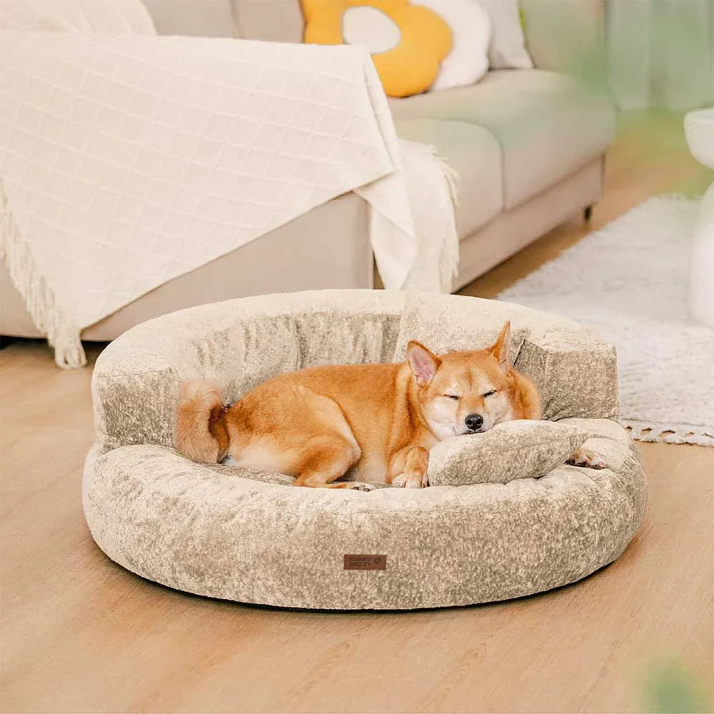 Lit orthopédique pour chien en velours diamant amovible en forme de donut avec coussin - DreamNest
