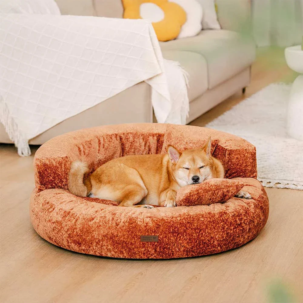 Lit orthopédique pour chien en velours diamant amovible en forme de donut avec coussin - DreamNest
