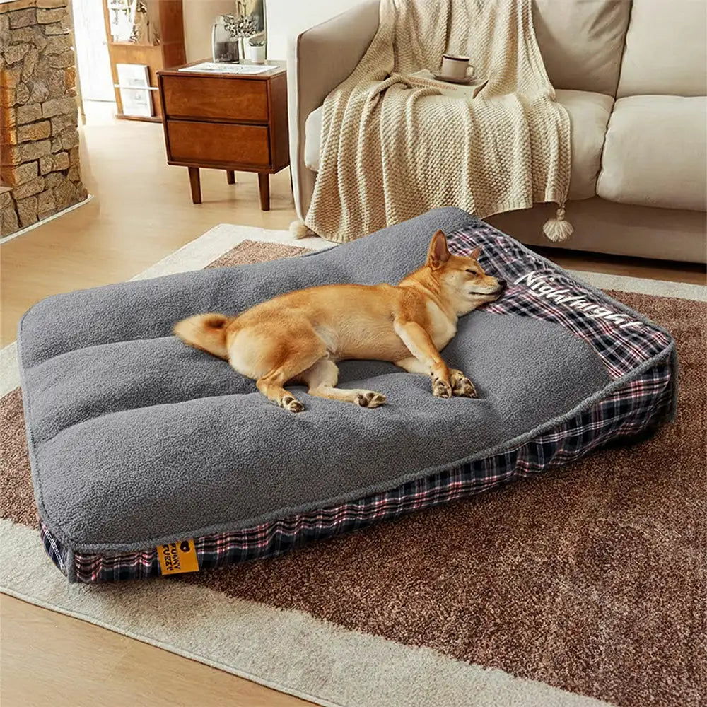 Lit rectangulaire extra-large pour chien en tissu Teddy fluffy lavable - Night-night