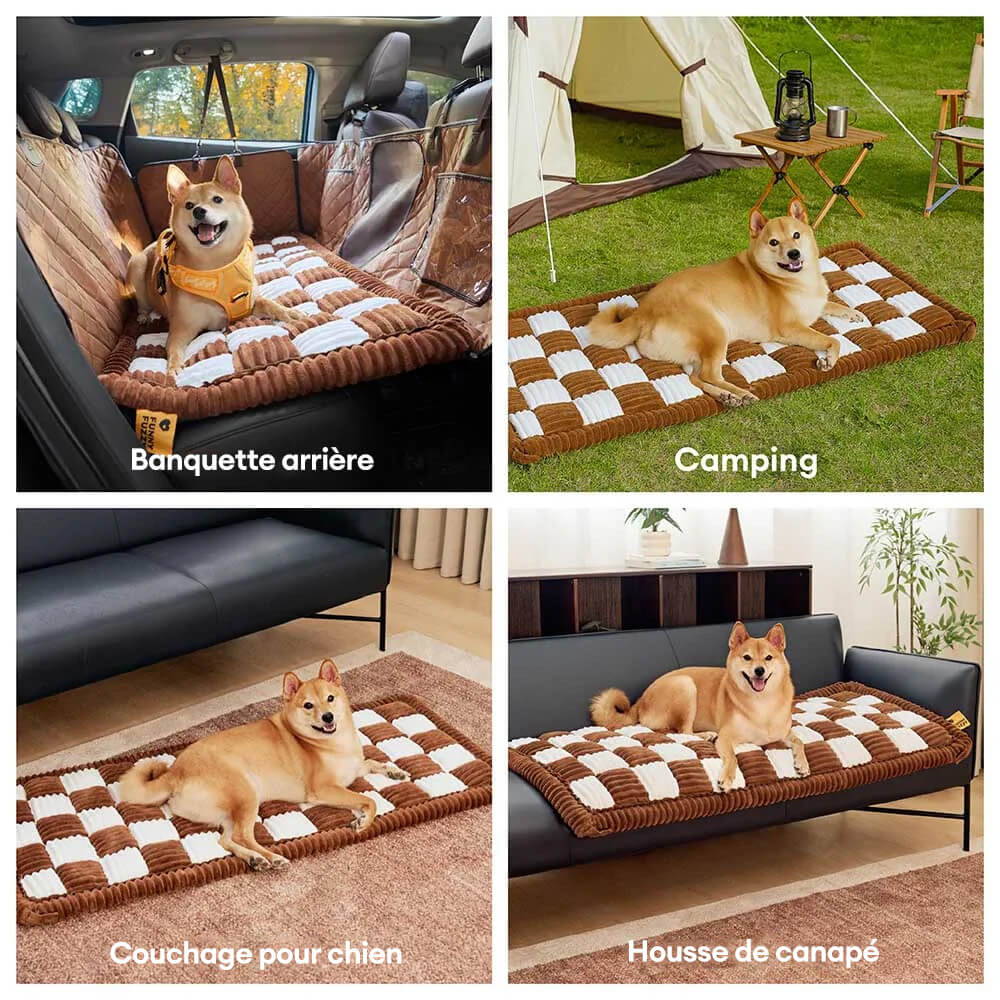 Tapis pour chien en plaid doux et antidérapant pour extension de siège auto