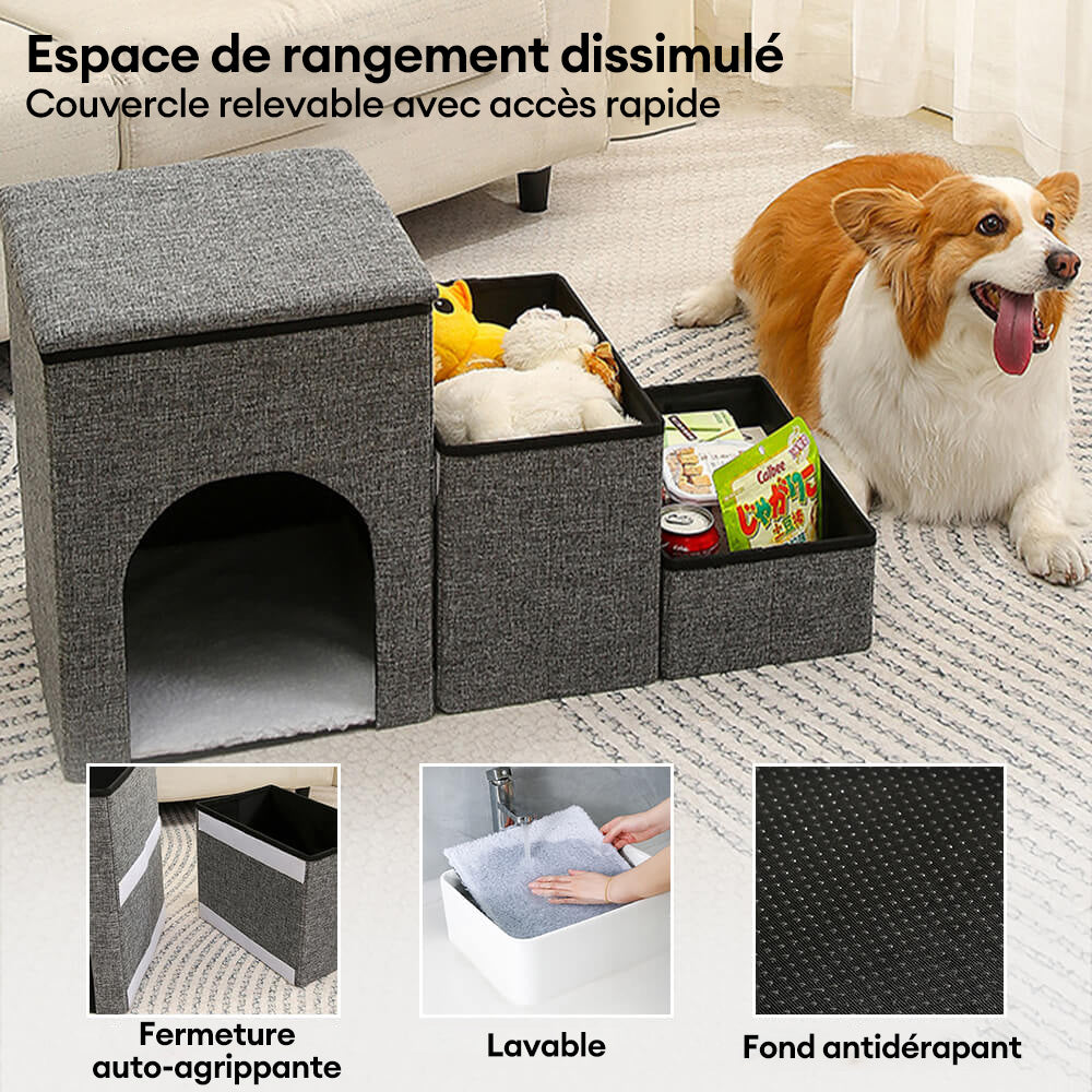 Escalier pour chien pliable multifonction portable avec espace de rangement et maisonnette