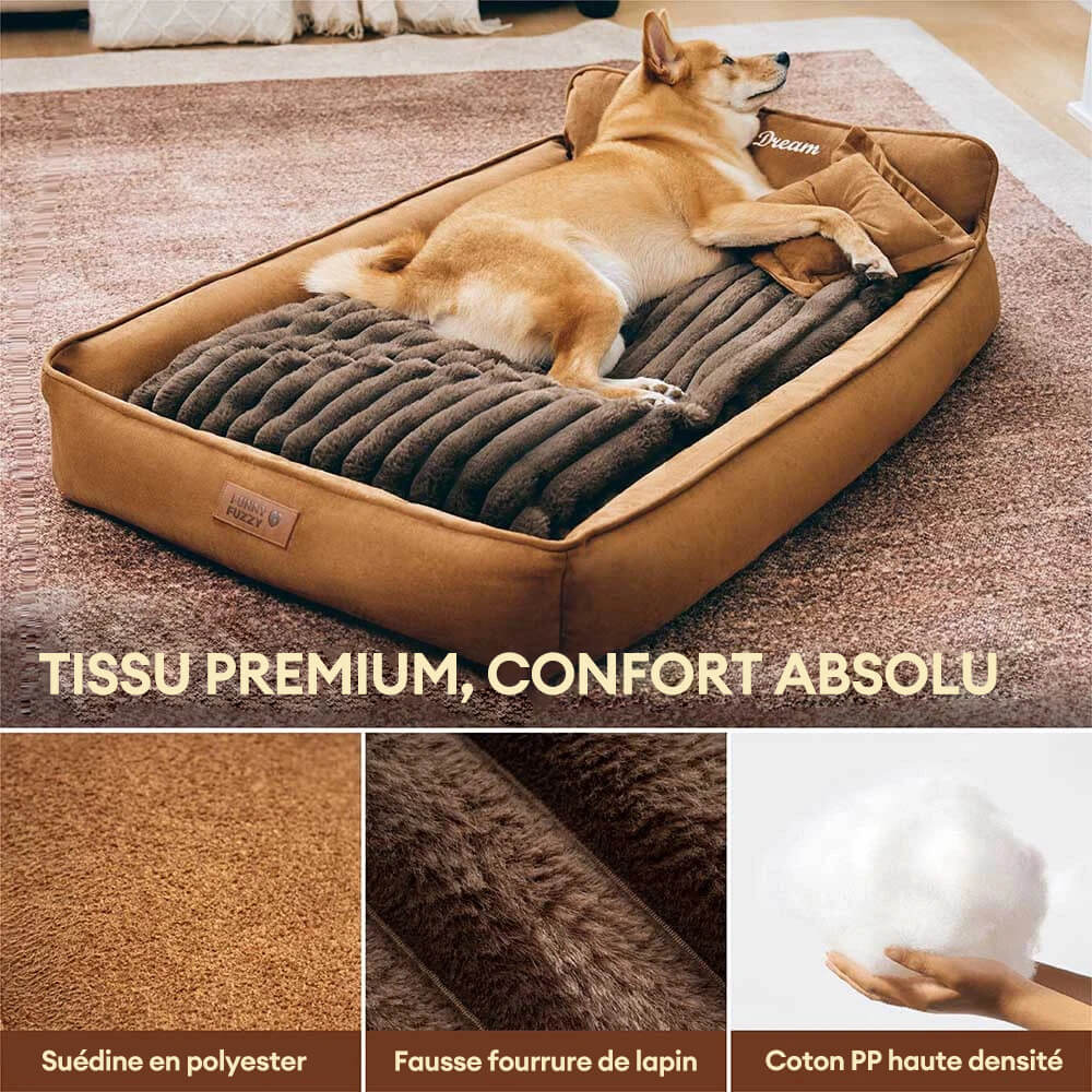 Lit pour chien en mousse rétro en suédine lavable double face avec coussin - SweetDream