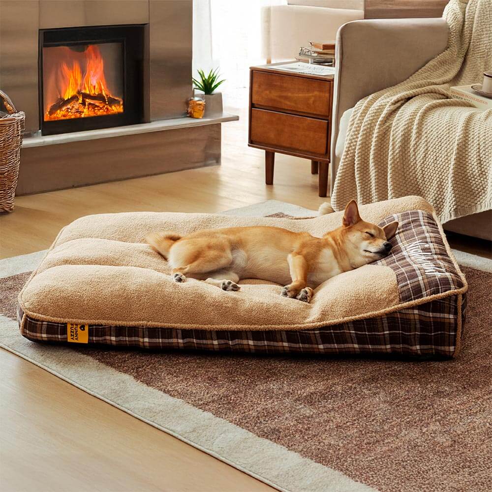 Lit rectangulaire extra-large pour chien en tissu Teddy fluffy lavable - Night-night