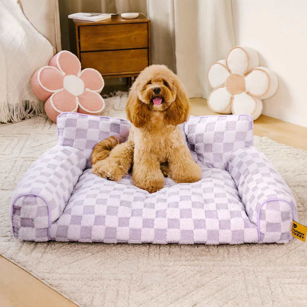 Lit orthopédique amovible en peluche à carreaux pour chien – CozyNest