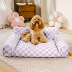 Lit orthopédique amovible en peluche à carreaux pour chien – CozyNest