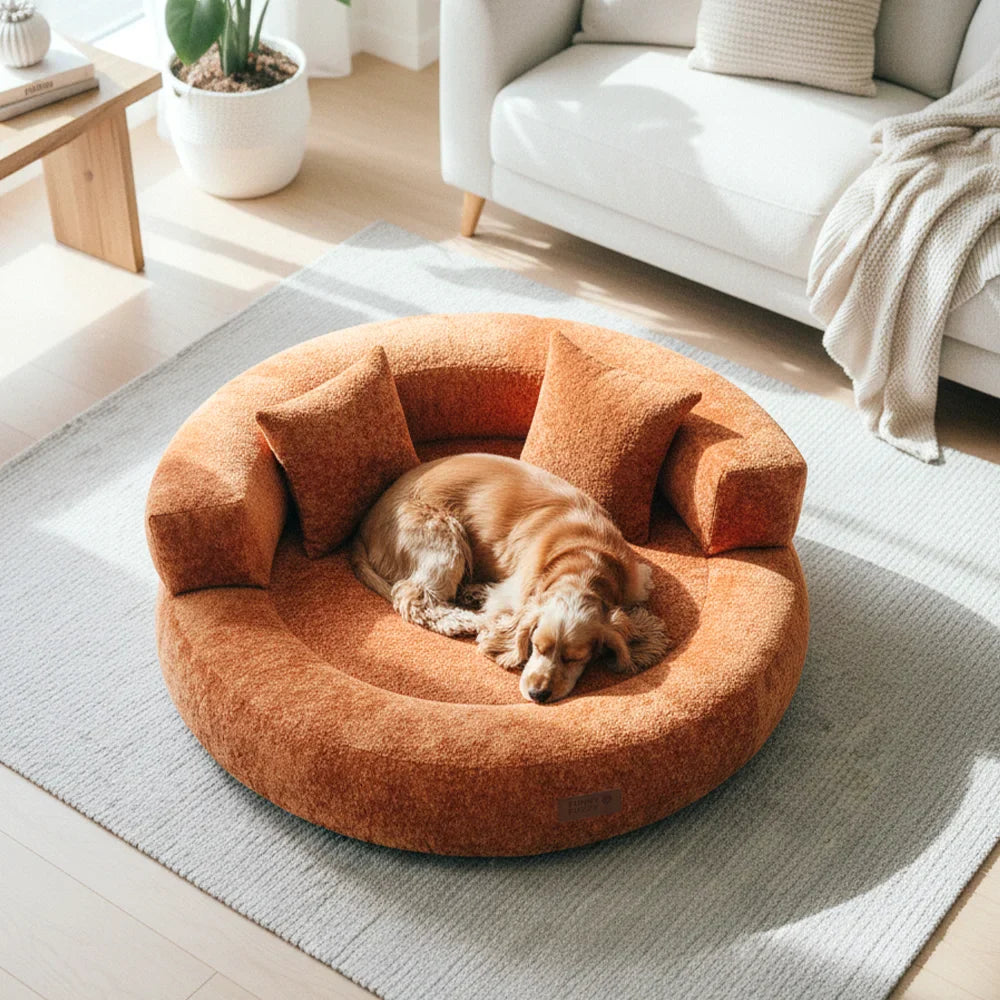 Lit orthopédique pour chien en velours diamant amovible en forme de donut avec coussin - DreamNest