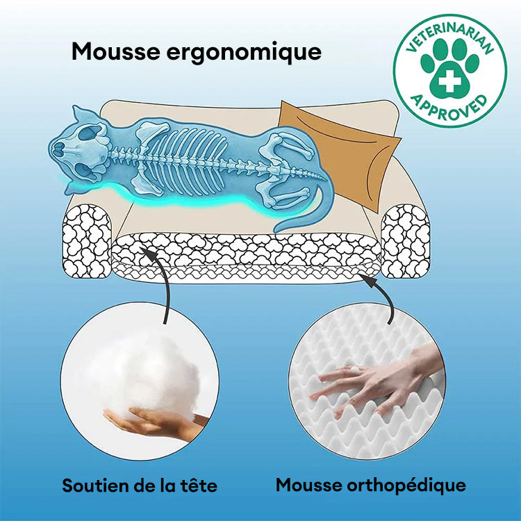 Lit orthopédique pour chien à deux couches en chenille amovible et mousse avec coussin toutes saisons