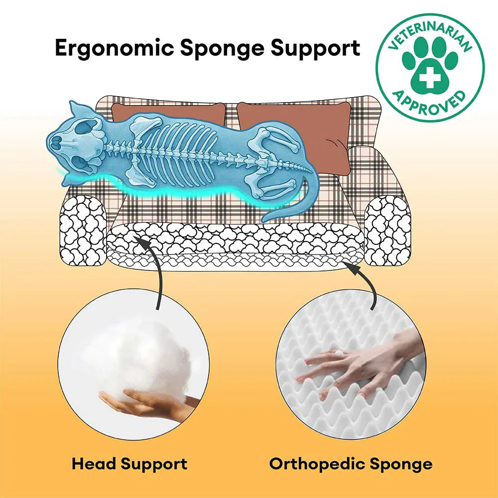 Lit orthopédique pour chien en peluche à carreaux vintage avec coussins - CozyLuxe