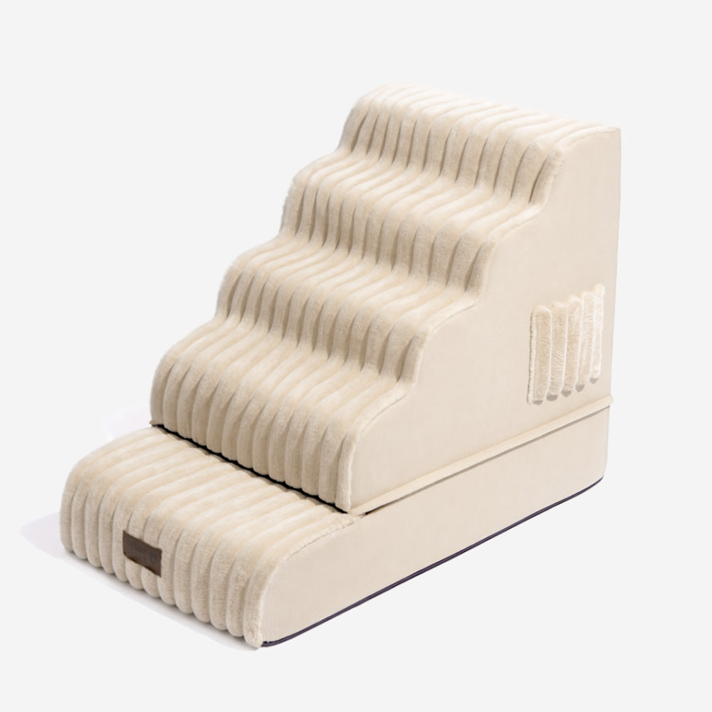 Escalier et lit pour animaux détachables en peluche moelleuse 2 en 1 - CreamyRamp