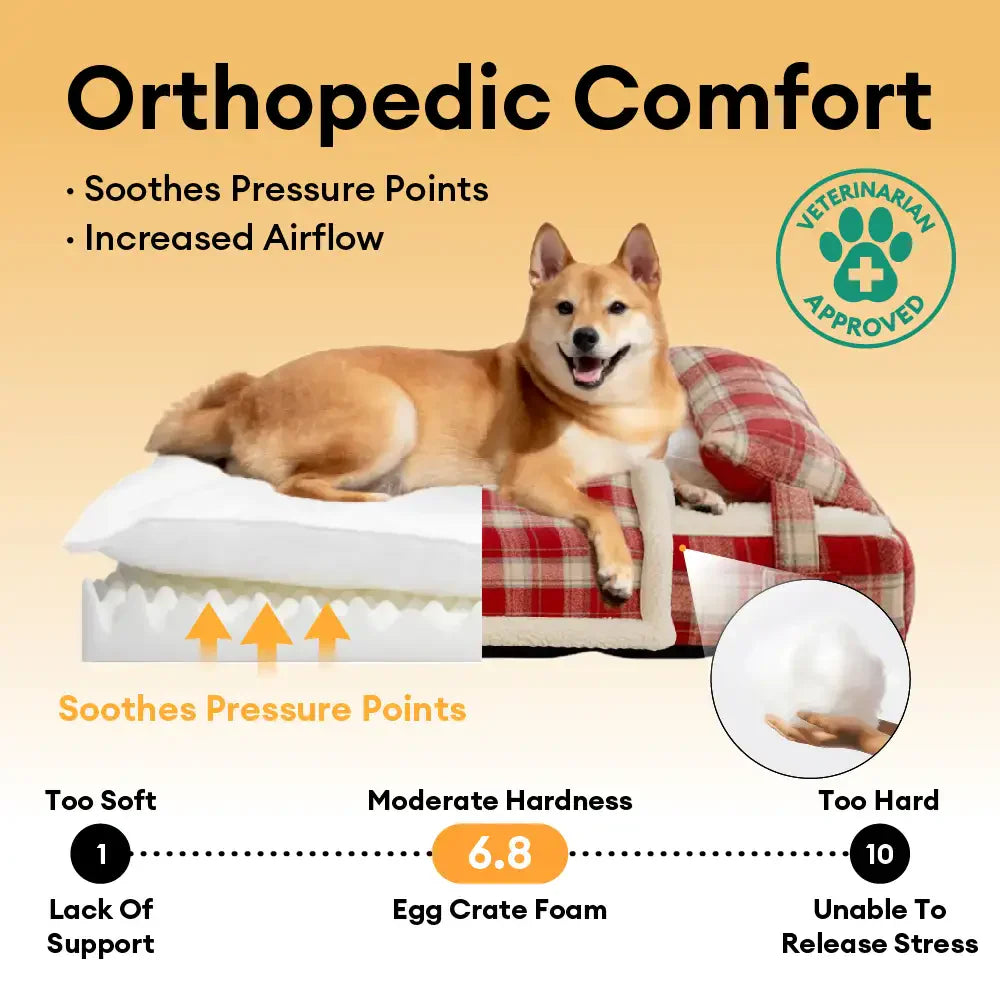 Lit pour chien orthopédique en peluche à carreaux vintage détachable avec coussin - Confort pour chiot