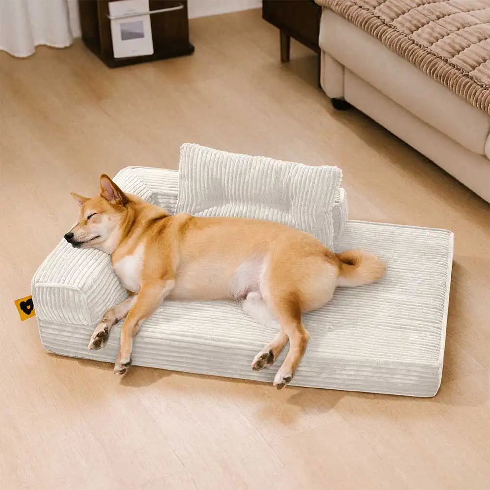 Lit orthopédique pour chien en velours côtelé anti-rayures amovible avec coussin - ComfySofa