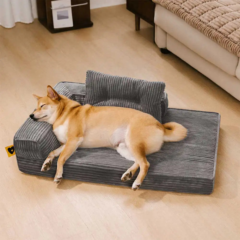 Lit orthopédique pour chien en velours côtelé anti-rayures amovible avec coussin - ComfySofa