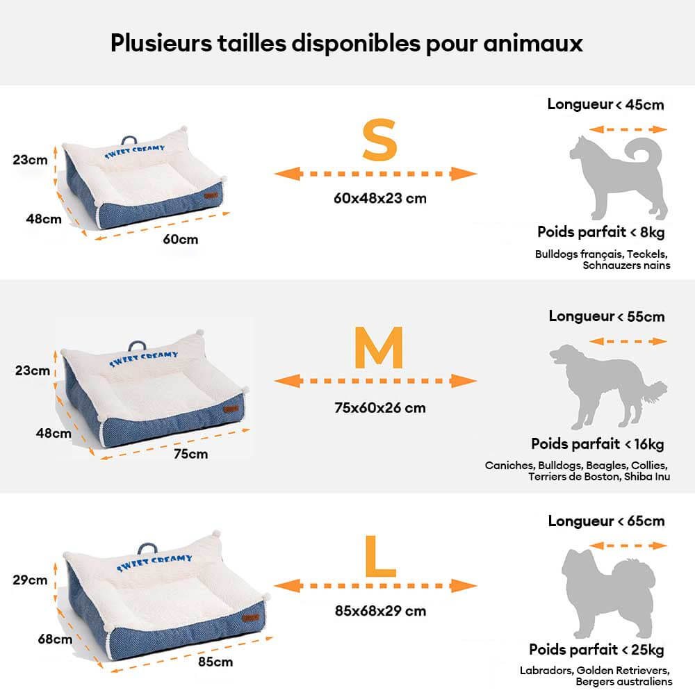 Canapé-lit lavable en peluche pour chien - Crème Douce
