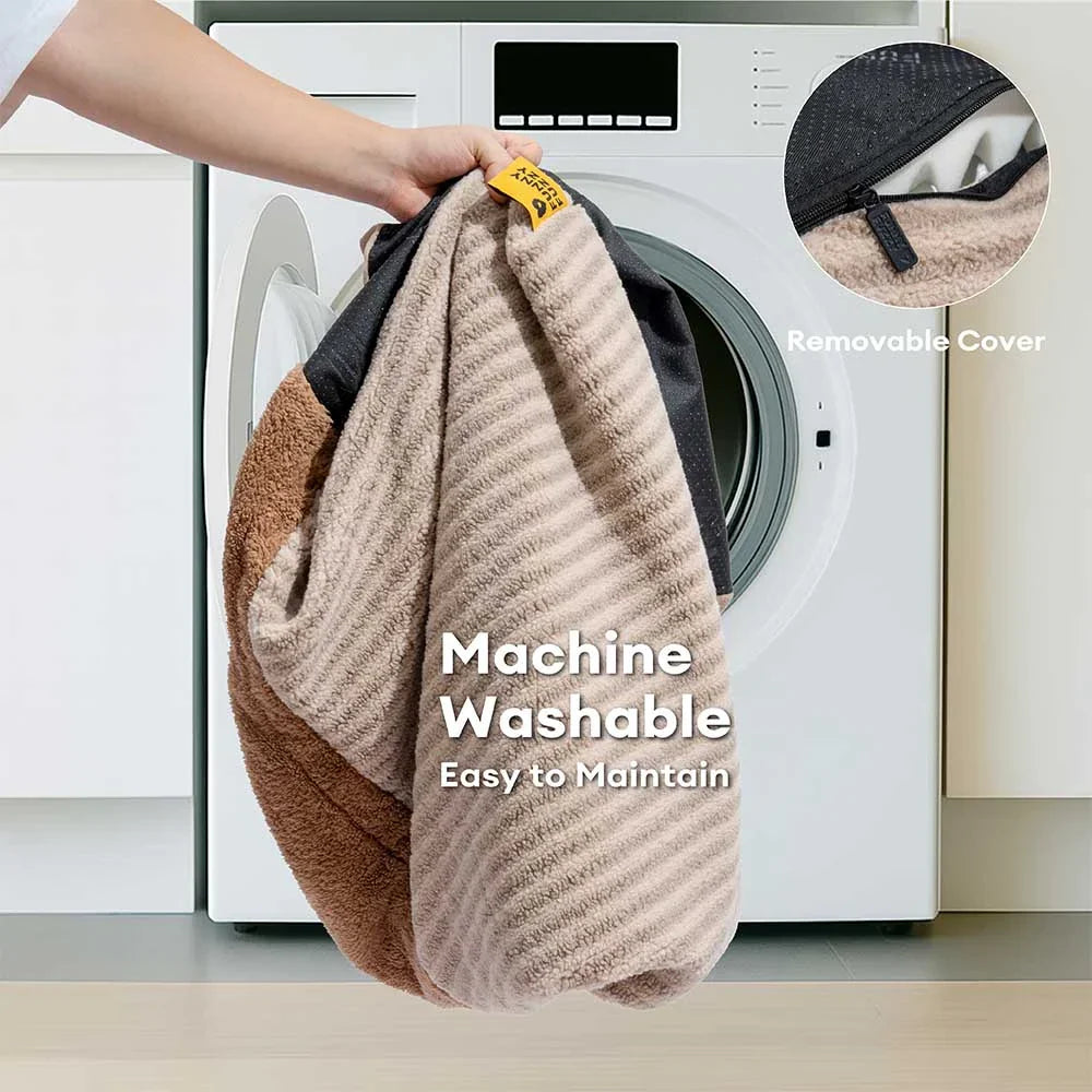 Lit orthopédique pour chien couvert en peluche rayée avec oreiller - FluffyWarm