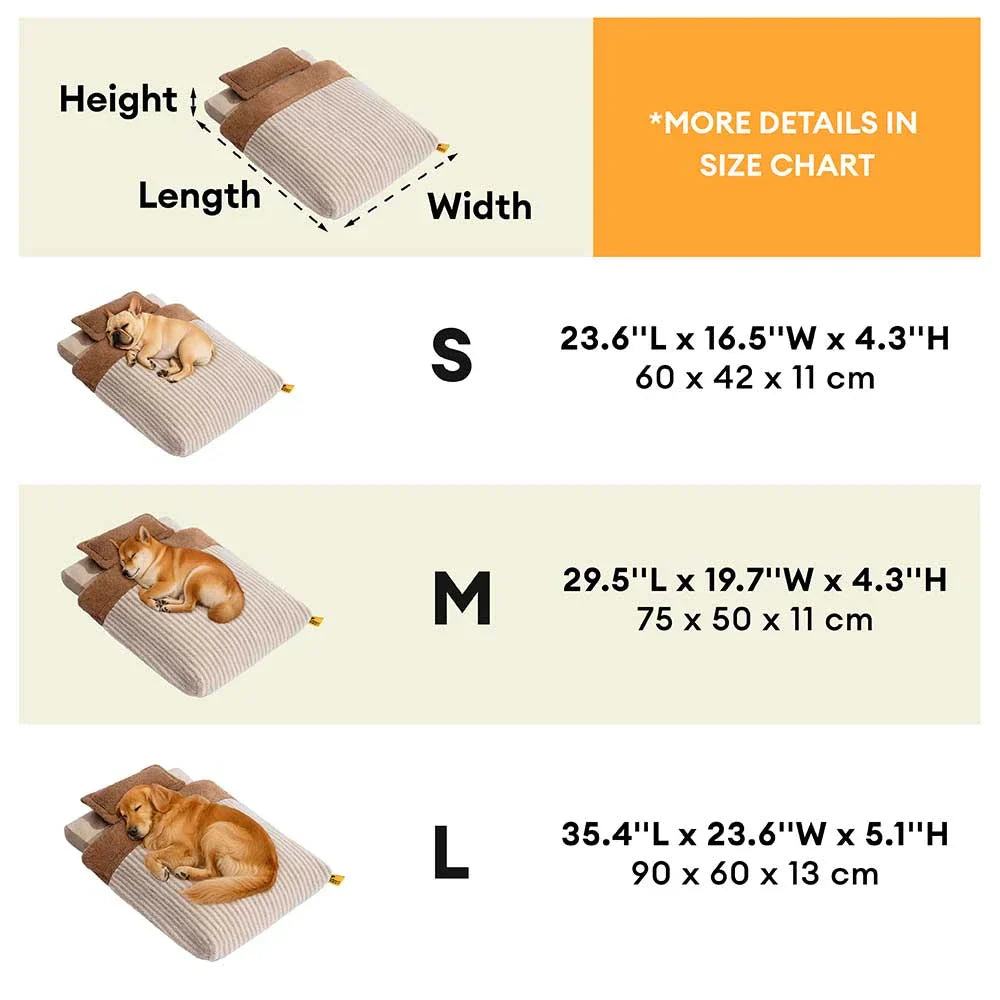 Lit orthopédique pour chien couvert en peluche rayée avec oreiller - FluffyWarm