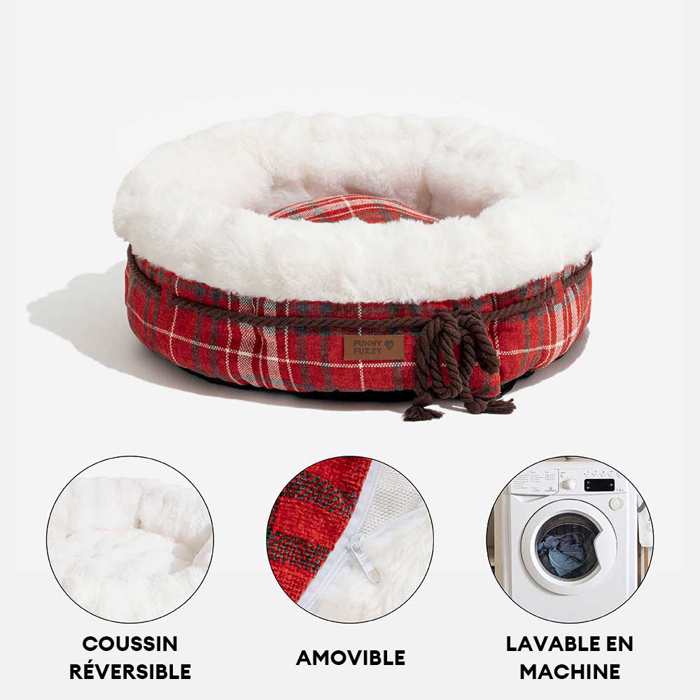 Lit pour chien en peluche Jacquard classique en forme de donut - Coin Douillet