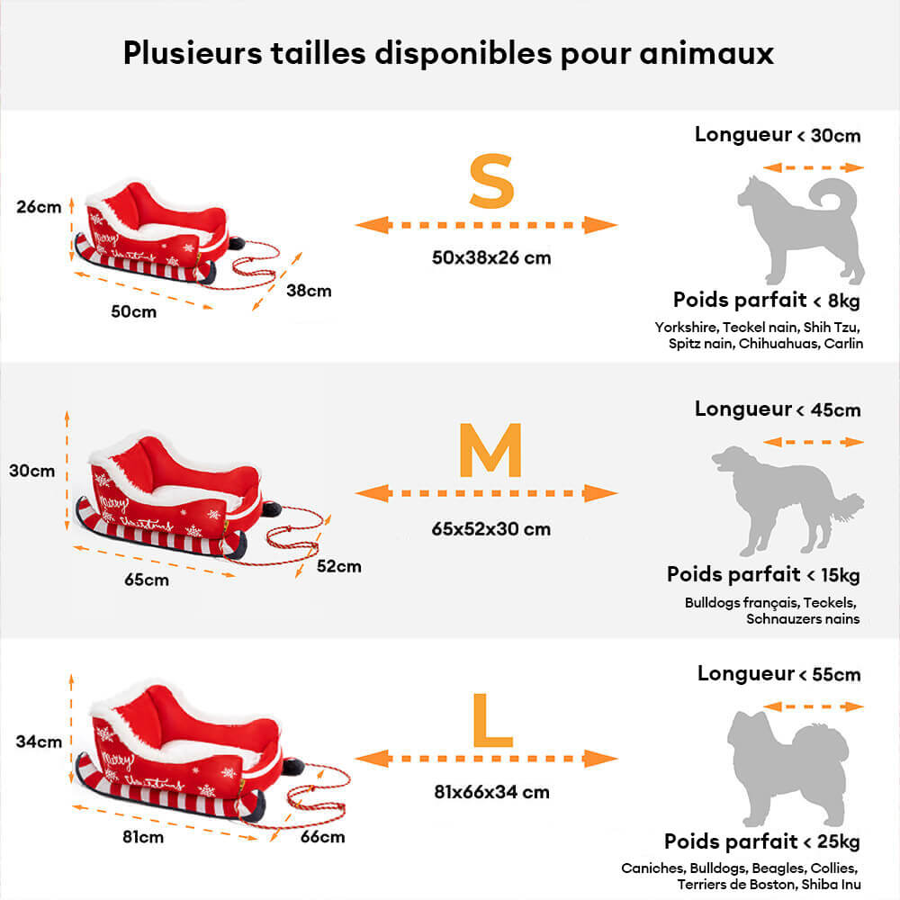 Lit douillet festif pour chien - Traîneau de Noël