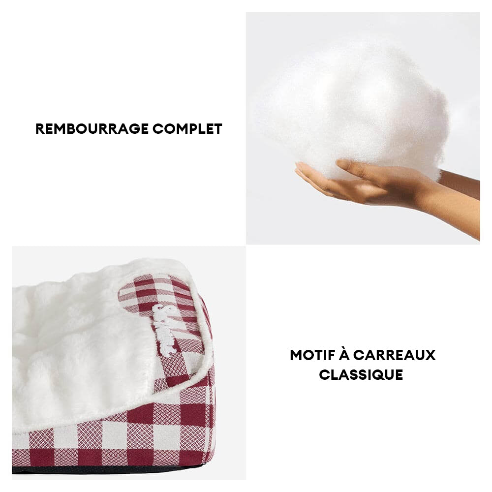 Lit rectangulaire pour chien avec tête de dossier à carreaux classiques et grand soutien apaisant - Dreamy Wave
