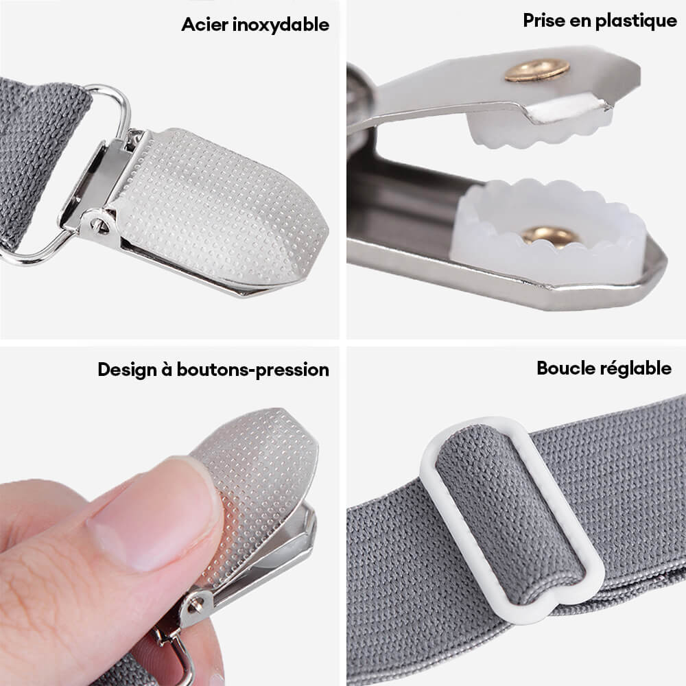 Sangles de drap élastiques antidérapantes ajustables avec clips métalliques