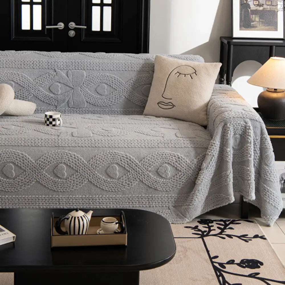 Housse de canapé multifonctionnelle en peluche jacquard motif nœud papillon