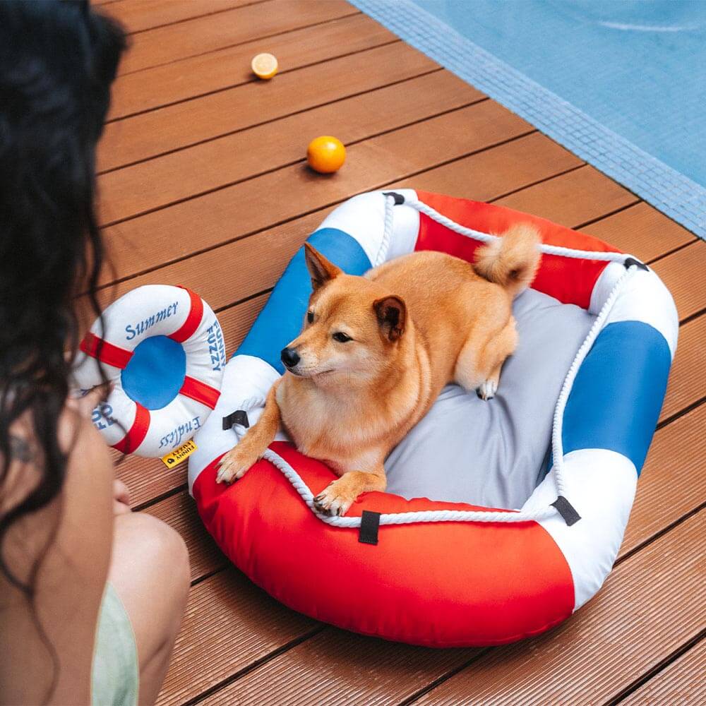 Lit pour animal en forme de bateau imperméable et rafraîchissant avec oreiller – Chill Raft