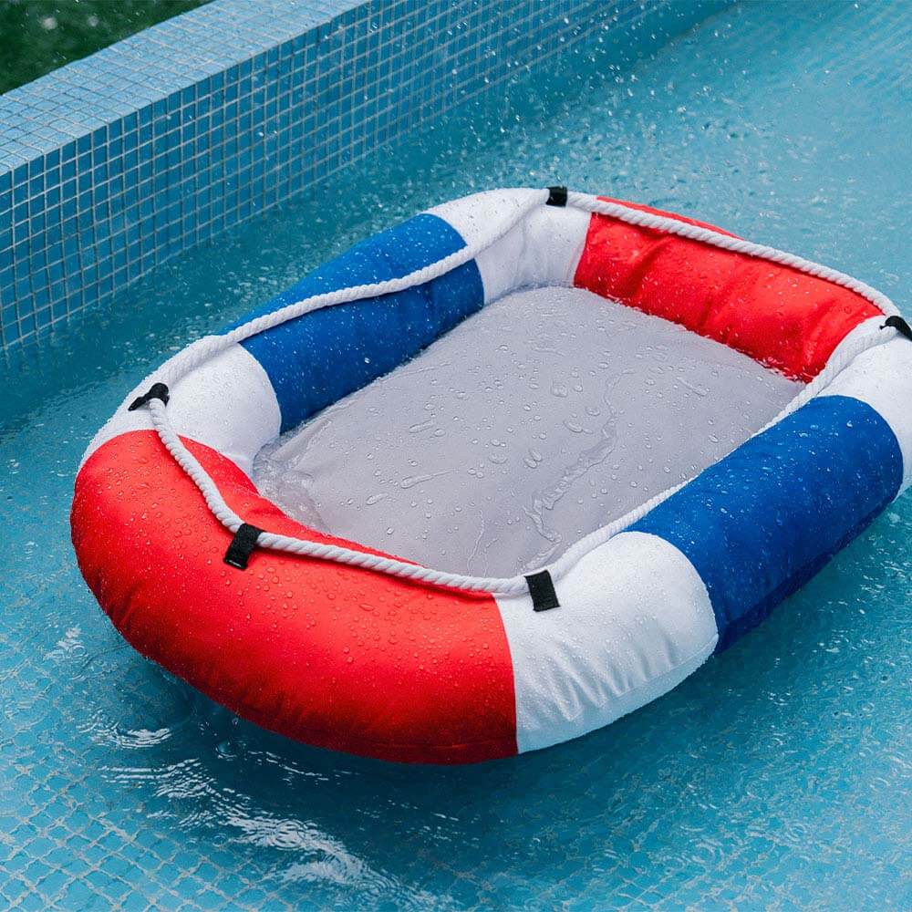 Lit pour animal en forme de bateau imperméable et rafraîchissant avec oreiller – Chill Raft