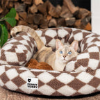 Lit pour chat en forme de donut classique à motif argyle lavable - Havre douillet