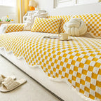 Housse de canapé en peluche à damier classique, confortable, résistante aux rayures et antidérapante.