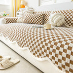 Housse de canapé en peluche à damier classique, confortable, résistante aux rayures et antidérapante.