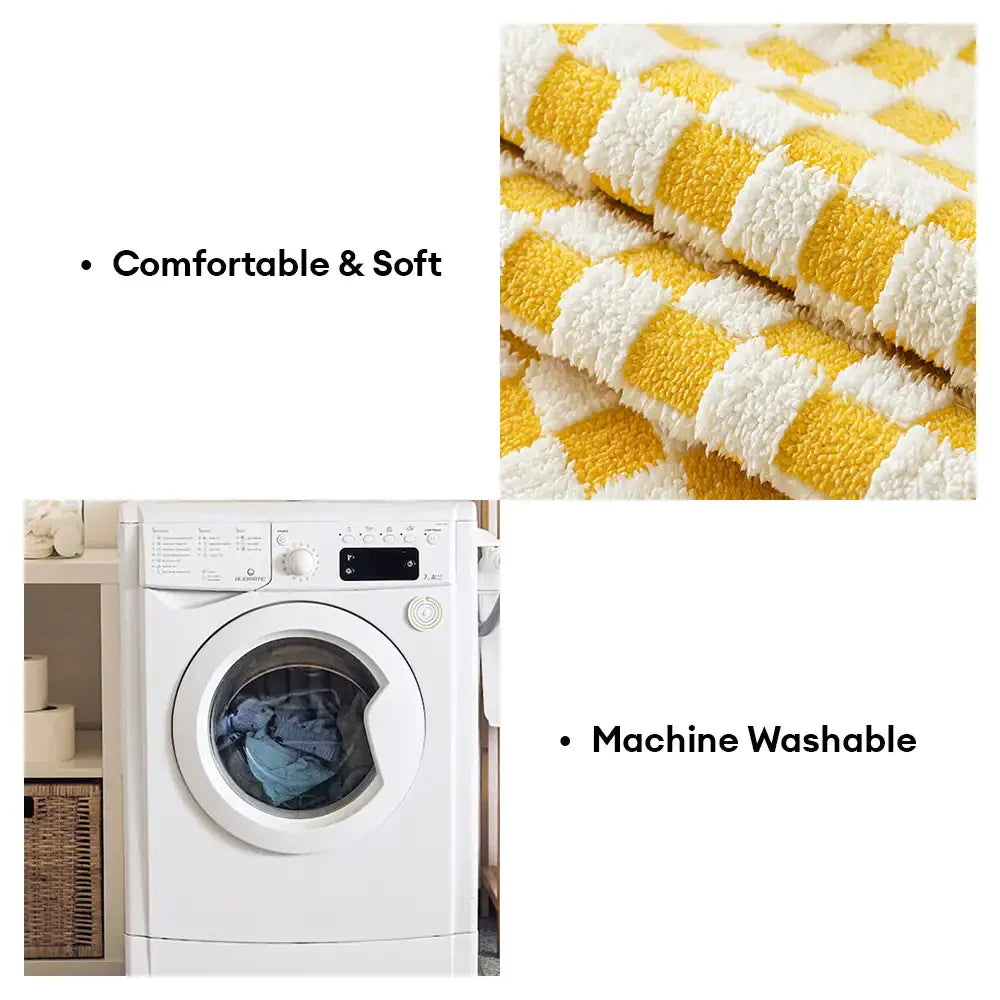 Housse de canapé en peluche à damier classique, confortable, résistante aux rayures et antidérapante.