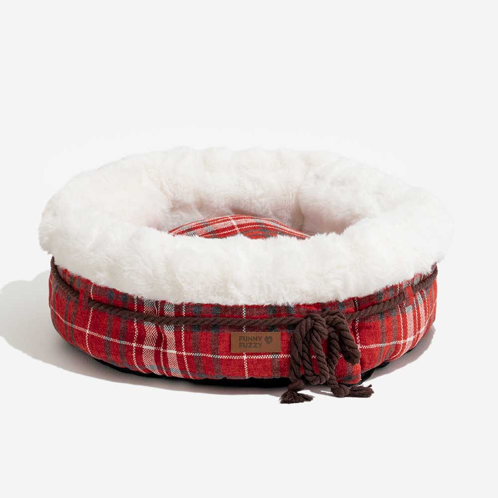 Lit pour chien en peluche Jacquard classique en forme de donut - Coin Douillet