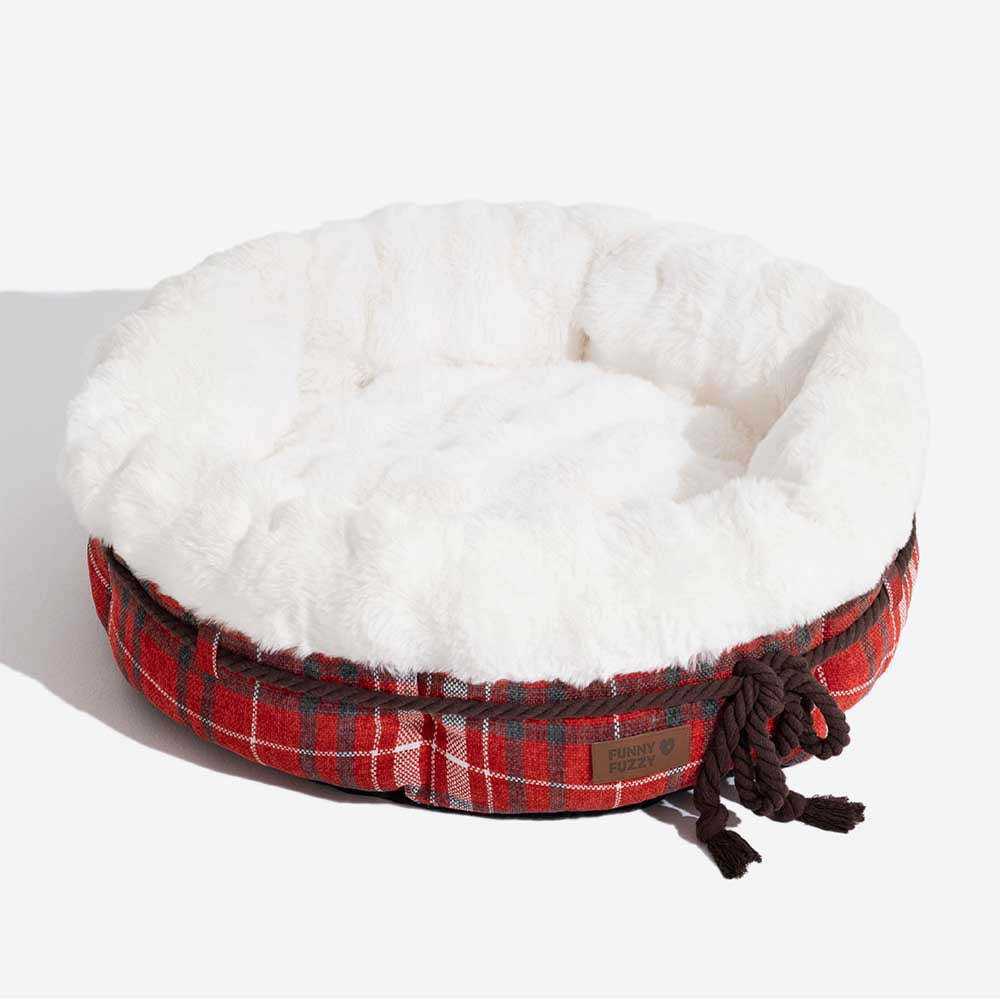 Lit pour chien en peluche Jacquard classique en forme de donut - Coin Douillet