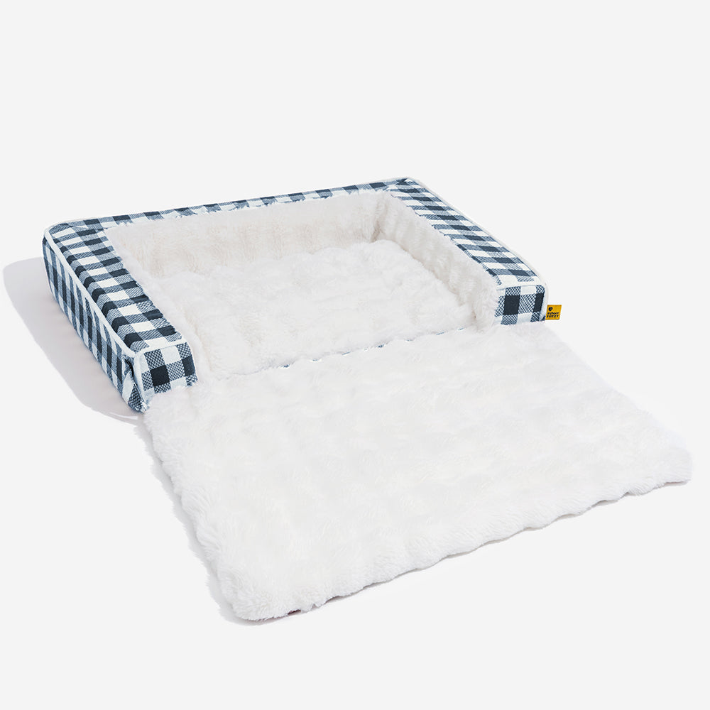 Lit pour chien classique en plaid ergonomique apaisant extensible et lavable