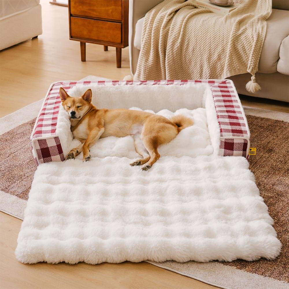 Lit pour chien classique en plaid ergonomique apaisant extensible et lavable