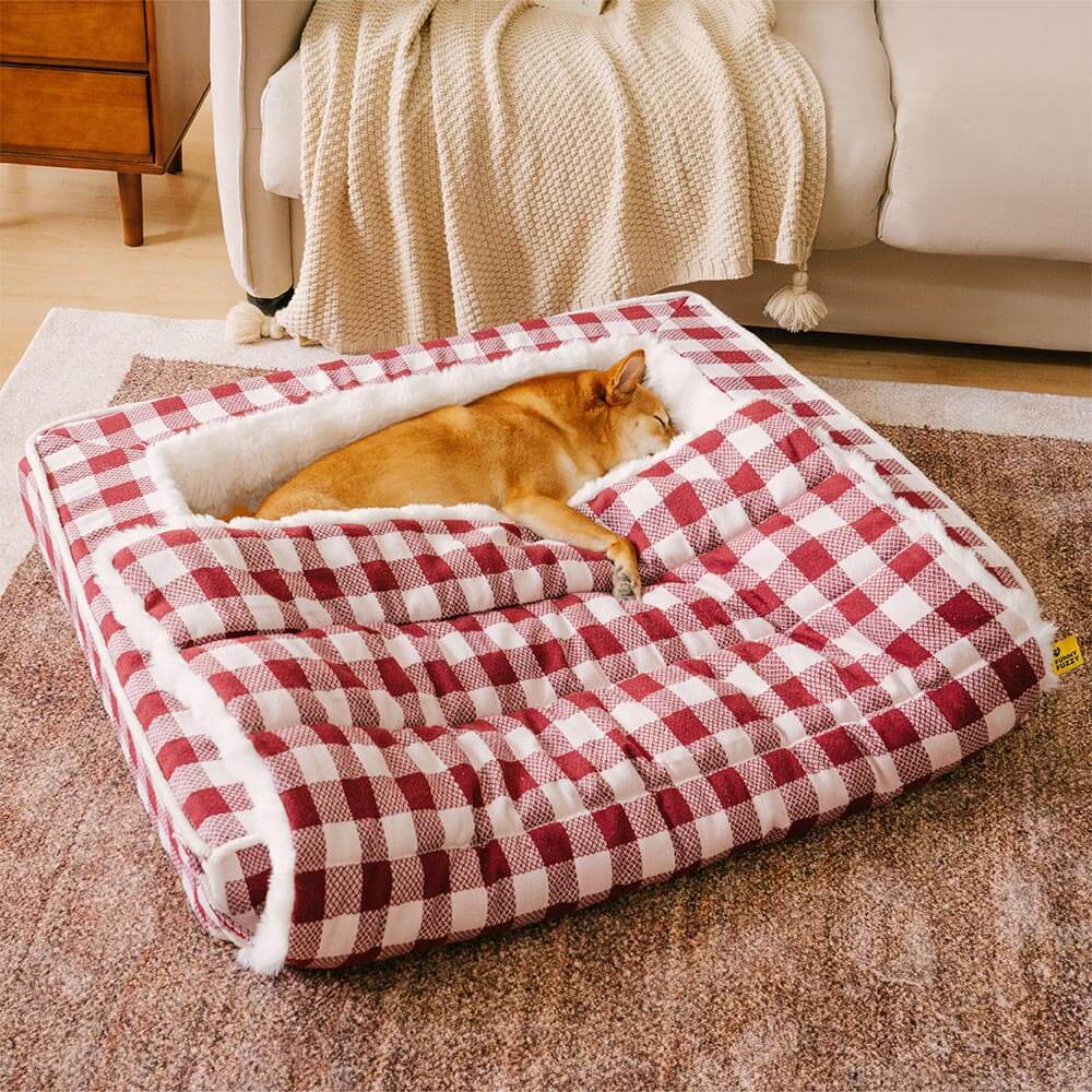Lit pour chien classique en plaid ergonomique apaisant extensible et lavable