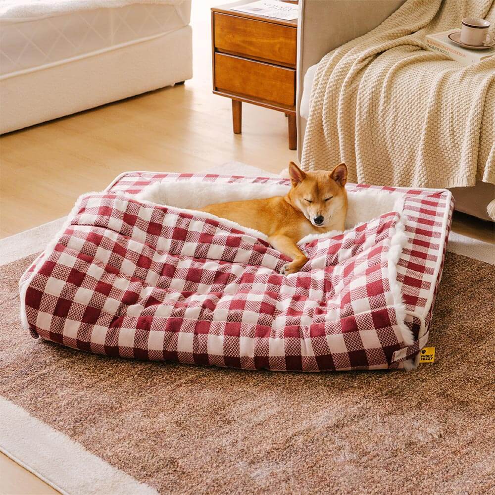 Lit pour chien classique en plaid ergonomique apaisant extensible et lavable