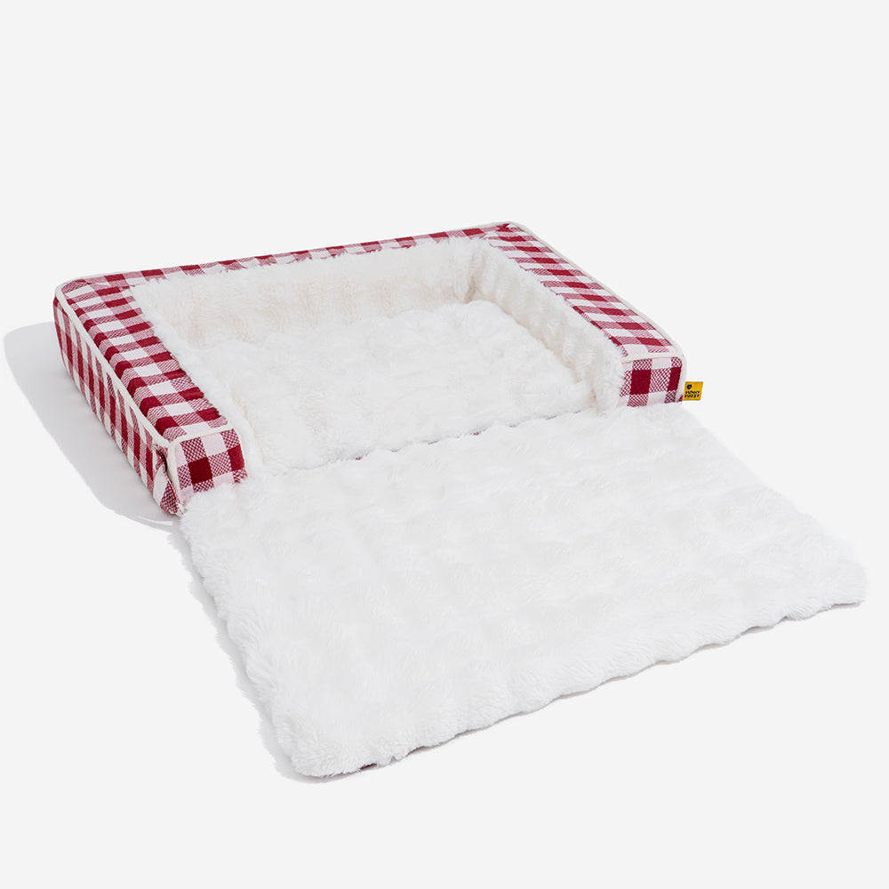 Lit pour chien classique en plaid ergonomique apaisant extensible et lavable