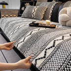 Housse de canapé classique en plaid peluche résistant aux rayures confortable antidérapante