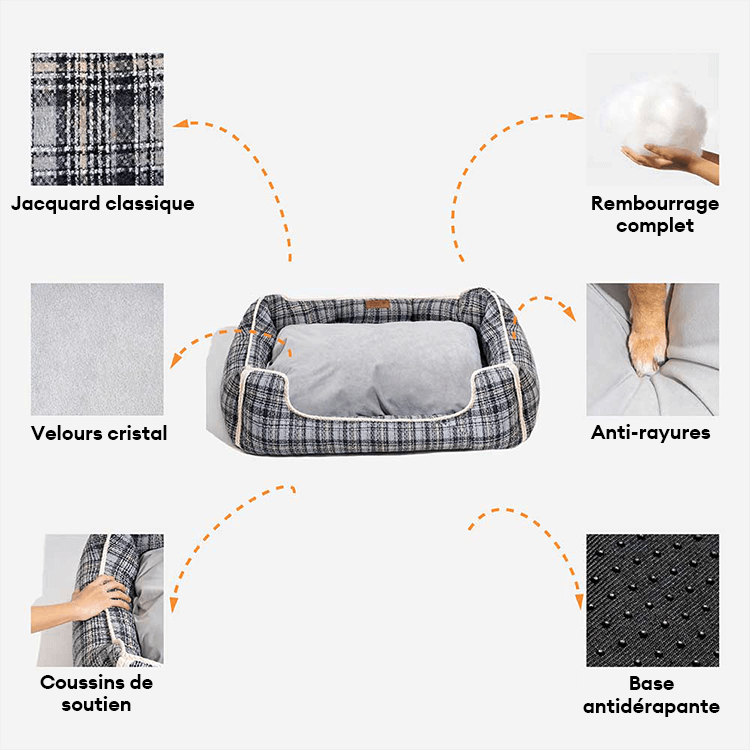 Lit pour chien apaisant amovible à carreaux rétro classique modèle - Nostalgic Retreat