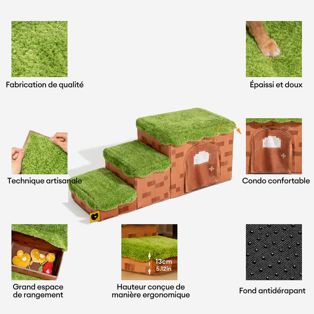 Escalier pliable pour animaux de compagnie fait main avec rangement - Blocky PawGame