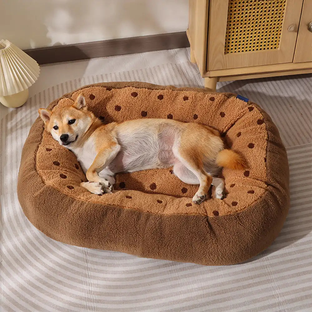 Lit pour chien en peluche Cookie, chaleureux et douillet, idéal pour un sommeil profond en hiver.