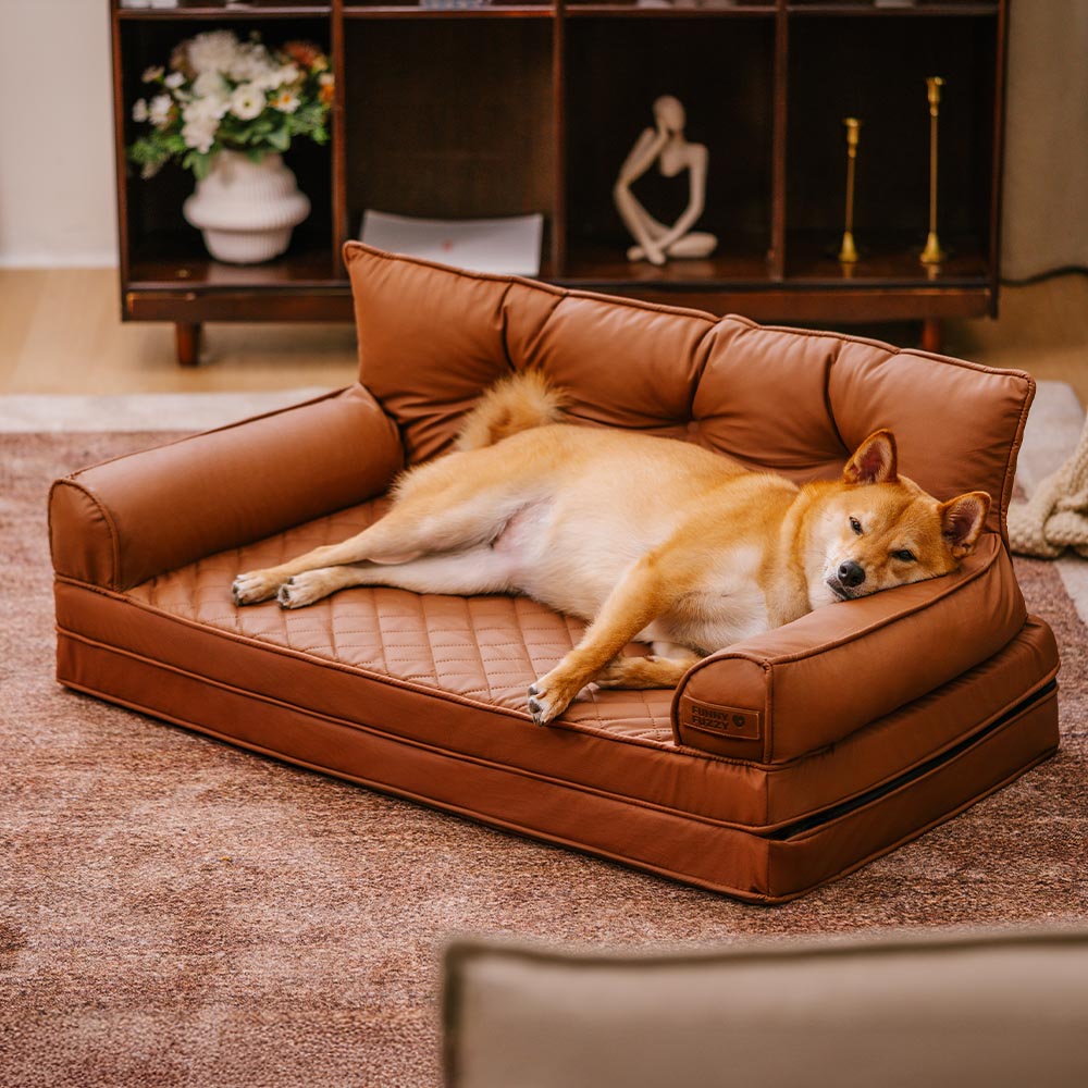Luxe lit pour chien grand en simili cuir pliable orthopédique - CoreLounge